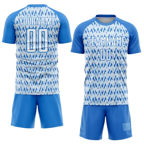 Maillot de football personnalisé à motif géométrique abstrait bleu poudre, blanc et argent, sublimation Maillot de football personnalisé à motif géométrique abstrait bleu poudre, blanc et argent, sublimation