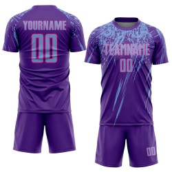 Maillot de football personnalisé par sublimation violet bleu clair-rose Maillot de football personnalisé par sublimation violet bleu clair-rose