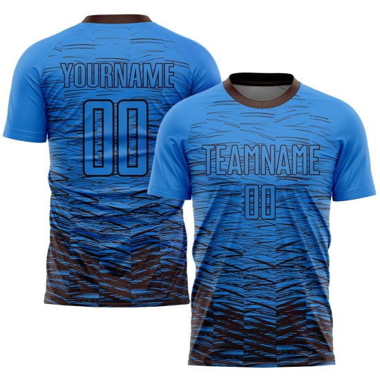 Maillot de football personnalisé bleu poudre marron par sublimation Maillot de football personnalisé bleu poudre marron par sublimation