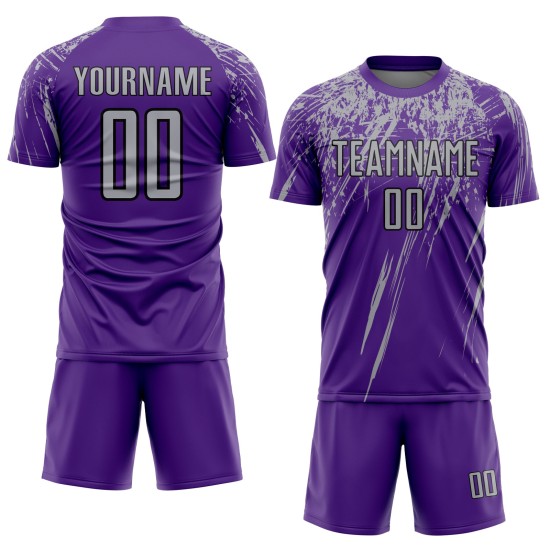 Maillot de football personnalisé à sublimation violet gris-noir Maillot de football personnalisé à sublimation violet gris-noir