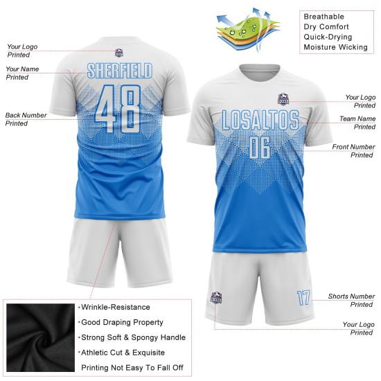 Maillot de football personnalisé bleu poudre et blanc par sublimation Maillot de football personnalisé bleu poudre et blanc par sublimation