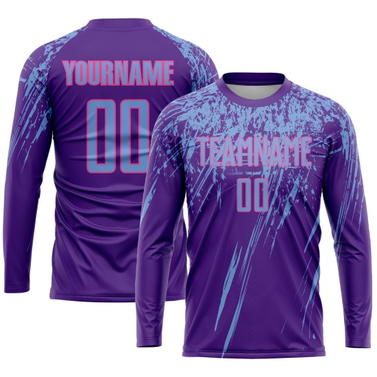 Maillot de football personnalisé par sublimation violet bleu clair-rose Maillot de football personnalisé par sublimation violet bleu clair-rose