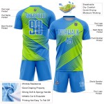 Maillot de football personnalisé à sublimation bleu poudre, vert fluo et blanc Maillot de football personnalisé à sublimation bleu poudre, vert fluo et blanc