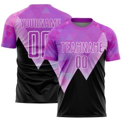 Maillot de football personnalisé à motif géométrique violet, noir et blanc, sublimé