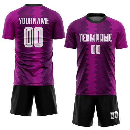 Maillot de football personnalisé par sublimation violet, blanc et rose Maillot de football personnalisé par sublimation violet, blanc et rose