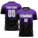 Maillot de football personnalisé violet, blanc et noir, effet dégradé par sublimation Maillot de football personnalisé violet, blanc et noir, effet dégradé par sublimation