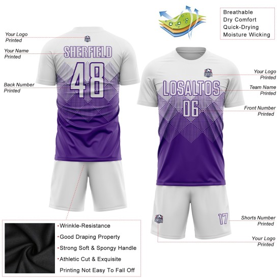 Maillot de football personnalisé violet et blanc par sublimation Maillot de football personnalisé violet et blanc par sublimation