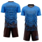 Maillot de football personnalisé bleu poudre marron par sublimation Maillot de football personnalisé bleu poudre marron par sublimation