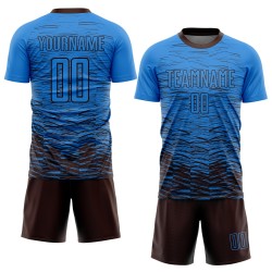 Maillot de football personnalisé bleu poudre marron par sublimation Maillot de football personnalisé bleu poudre marron par sublimation